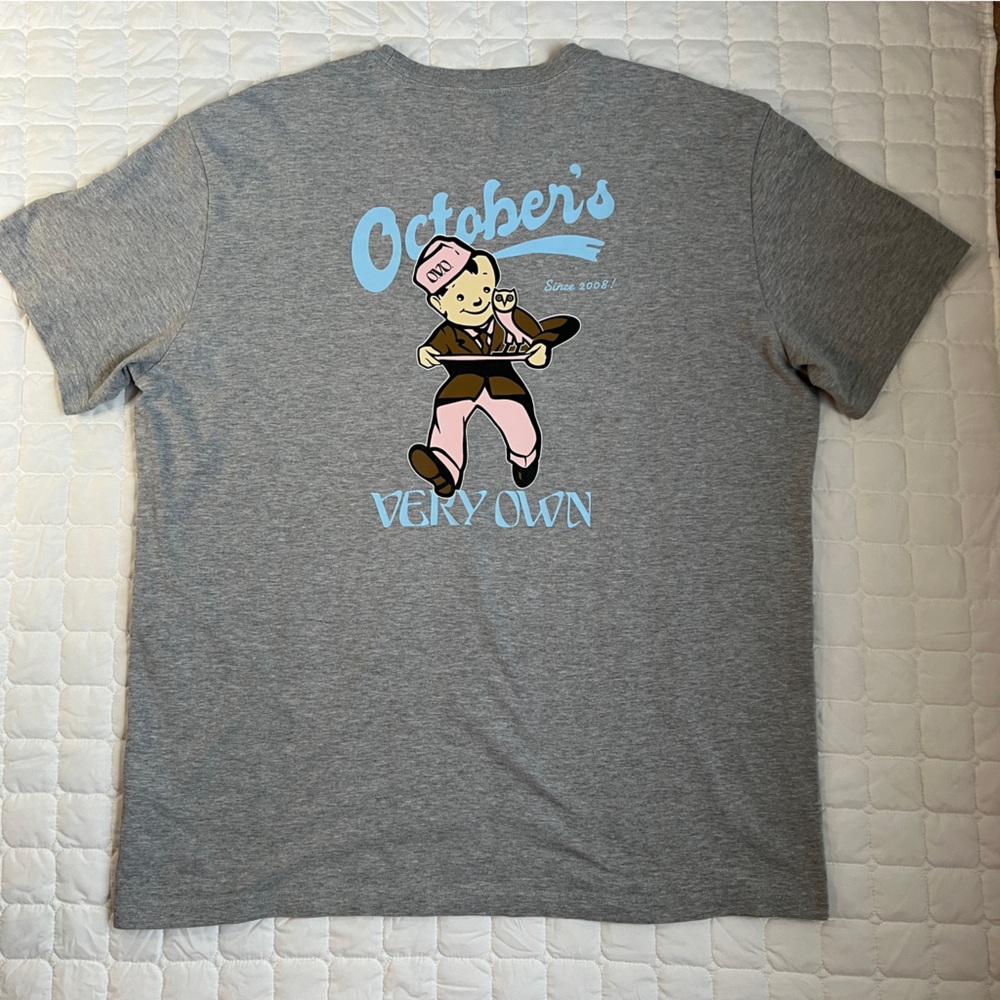HTF Octobers Very Own XXL Graphic T Shirt Gray OVO Cartoon Logo Tee